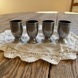 VTG Chase USA Chrome Art Deco Jigger Shot Glasses, Set of 4